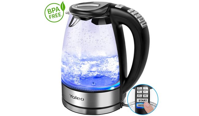 Yoleo 12831 Blue Illuminating Glass Electric Kettle