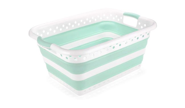 Addis White and Aqua Haze Foldable Laundry Basket