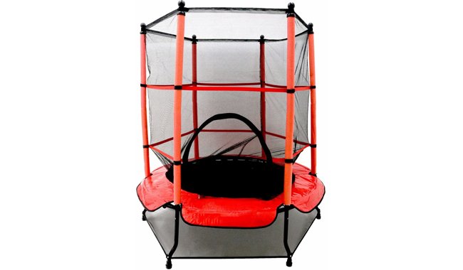 Opla 55 “Kids First Trampoline with safety net enclosure and red cover garden outdoors Opla 55 “Kids First Trampoline with safety net enclosure and red cover garden outdoors
